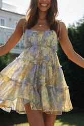 Floral Tiered Ruffle Smocked Back Slip Mini Dress
